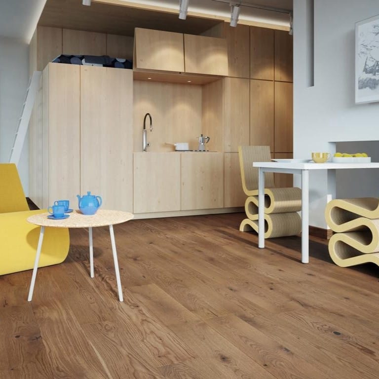Outlet - Oak flooring wideplank, 3-layer parquet, brushed and olied brown